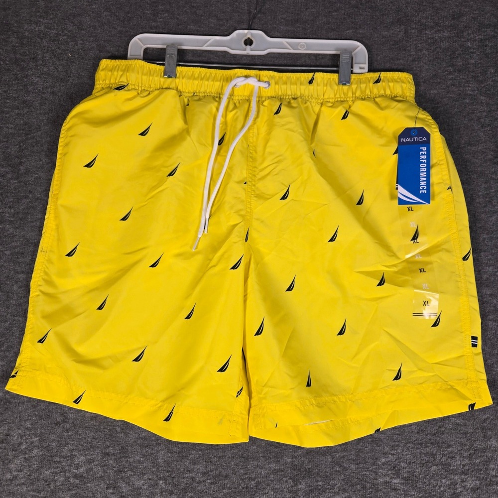 Nautica Swim Trunks Men XL Yellow Sail Performance Board Shorts TR8217 (Flaws)